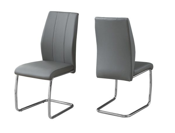 Two 77.5" Grey Leather Look Chrome Metal and Foam Dining Chairs - Image 2