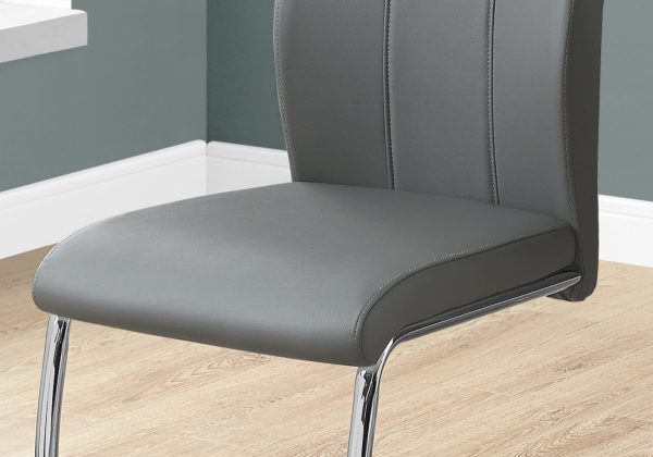 Two 77.5" Grey Leather Look Chrome Metal and Foam Dining Chairs - Image 3