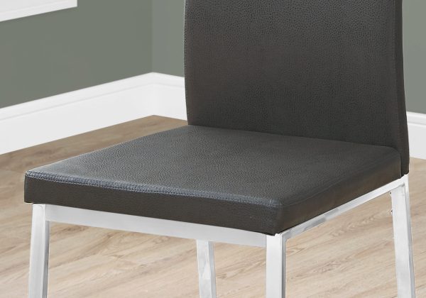 Set of 2 Grey Faux Leather and Chrome Dining Chairs - Image 2