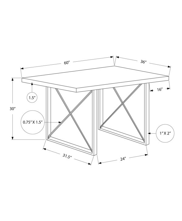 36" x 60" x 30" Dark Taupe  Black  HollowCore  Particle Board  Metal  Dining Table - Image 3