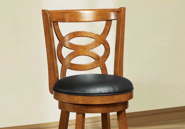 38" x 35" x 78" Oak Black Solid Wood Foam Veneer Leather Look  2pcs Swivel Barstools - Image 2