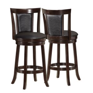 40.5" x 37.5" x 78" Cappuccino Black Solid Wood Foam Veneer Leather Look 2pcs Swivel Barstools
