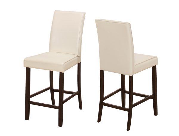 Two 40" Ivory Leather Look Solid Wood and MDF Counter Height Dining Chairs - Image 2