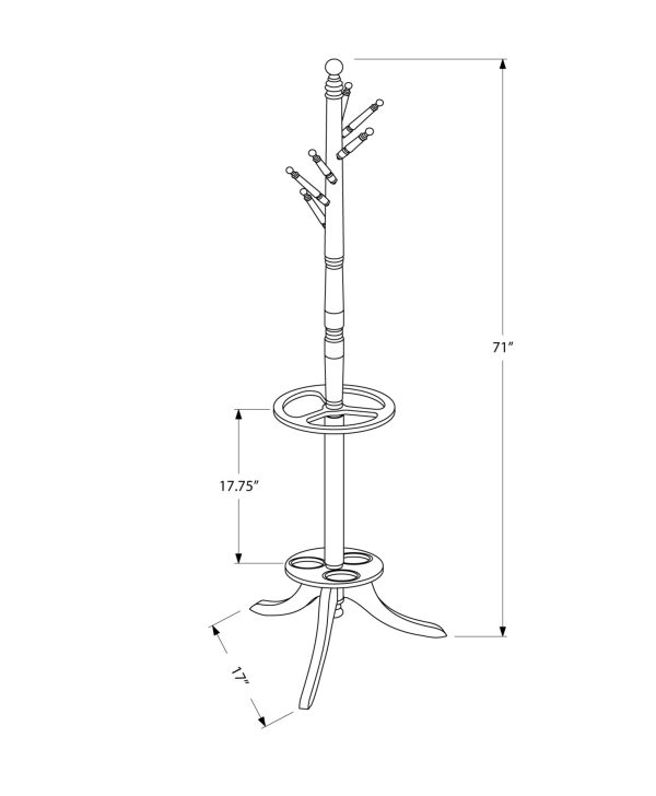 17" x 17" x 71" Cherry Wood Coat Rack with  Umbrella Holder - Image 3