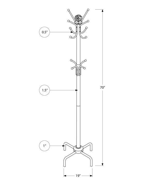 19" x 19" x 70" Silver  Metal  Coat Rack - Image 3