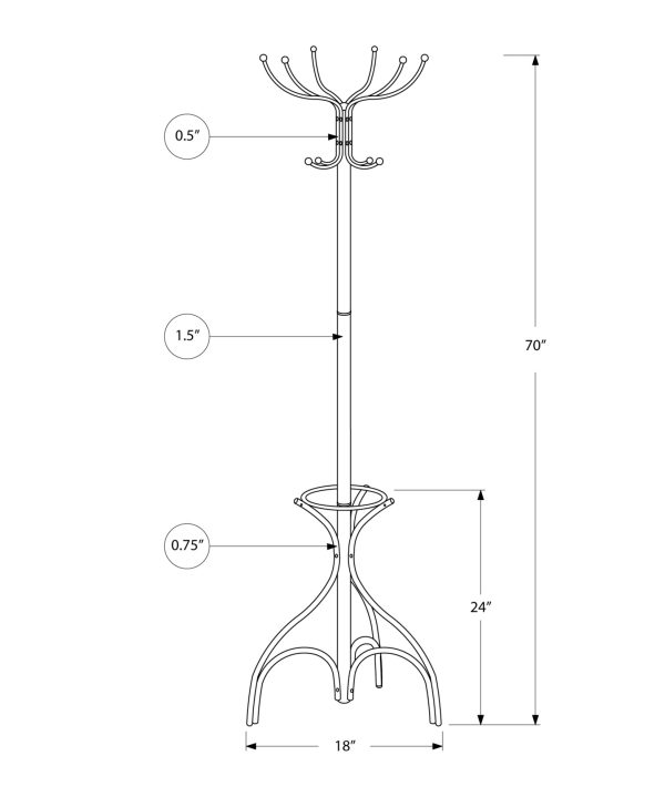 18" x 18" x 70" Black  Metal  Coat Rack - Image 3