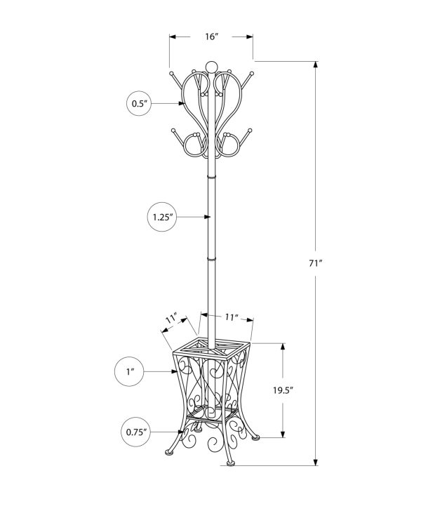 16" x 16" x 71" Black  Metal  Umbrella Holder Coat Rack - Image 3