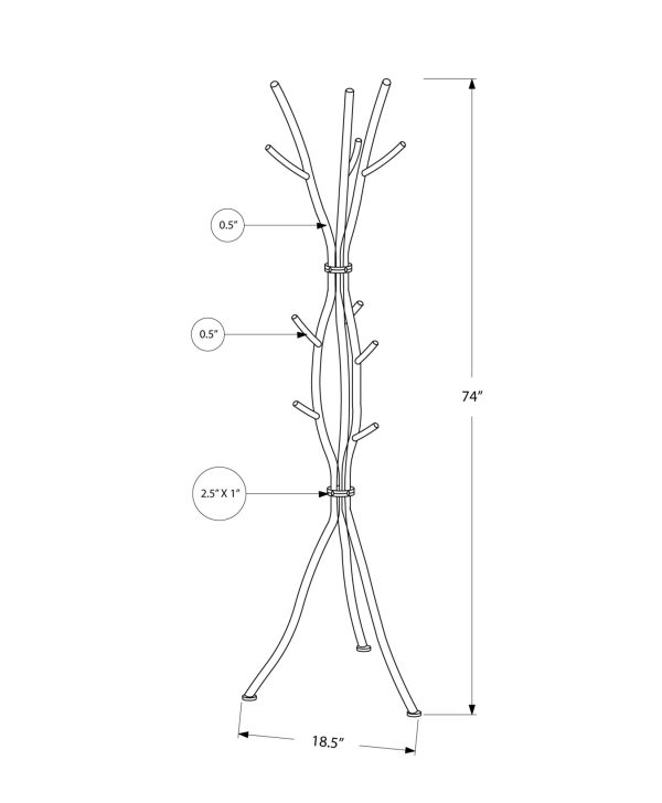 18.5" x 18.5" x 74" White Metal  Coat Rack - Image 3