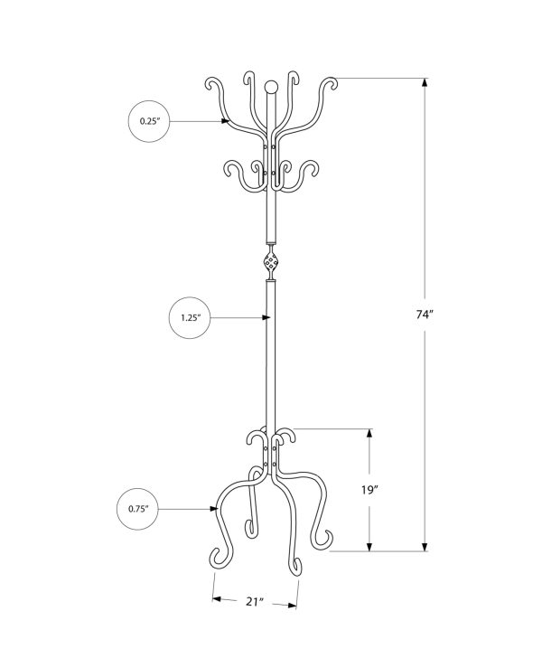 21" x 21" x 74" Black  Metal  Coat Rack - Image 3