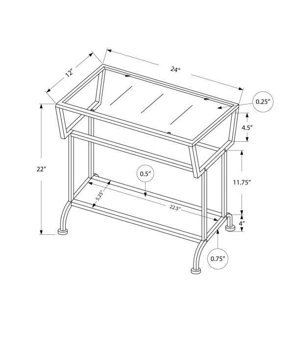 12" x 24" x 22" Black Metal with Clear Tempered Glass  Accent Table - Image 3