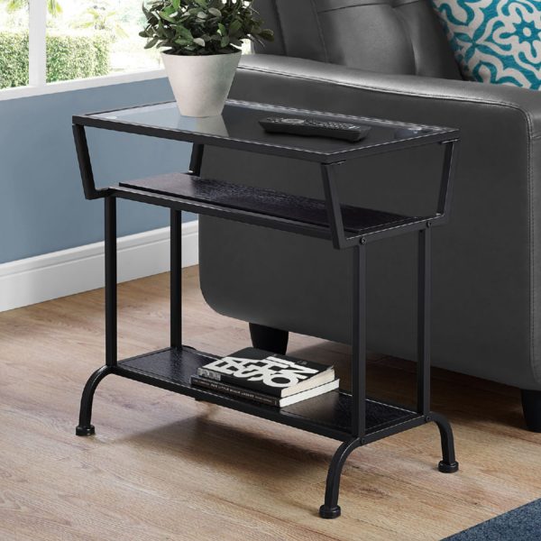 12" x 24" x 22" Black Metal with Clear Tempered Glass  Accent Table - Image 5