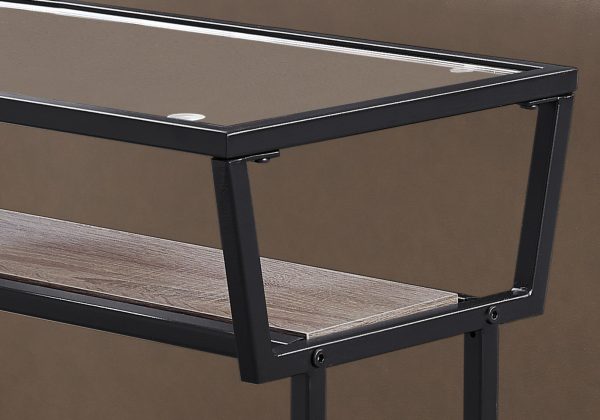 12" x 24" x 22" Dark Taupe with Black Coated  Metal and Clea  Tempered Glass  Accent Table - Image 2