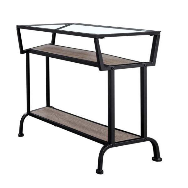 12" x 24" x 22" Dark Taupe with Black Coated  Metal and Clea  Tempered Glass  Accent Table - Image 5