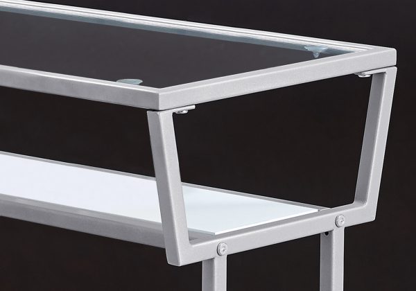 12" x 24" x 22" White Accent Table in Silver Metal with Clear Tempered Glass - Image 2