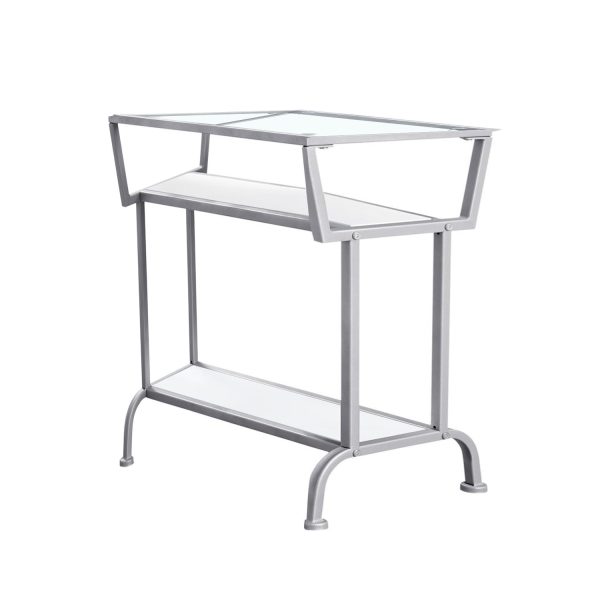 12" x 24" x 22" White Accent Table in Silver Metal with Clear Tempered Glass - Image 5