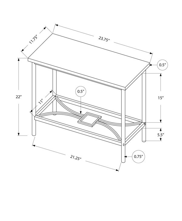 11.75" x 23.75" x 22" White Silver Mdf Metal  Accent Table - Image 3