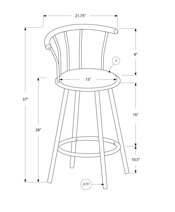43.5" x 43.5" x 74" Black Metal Foam Leather Look  Barstool - Image 3