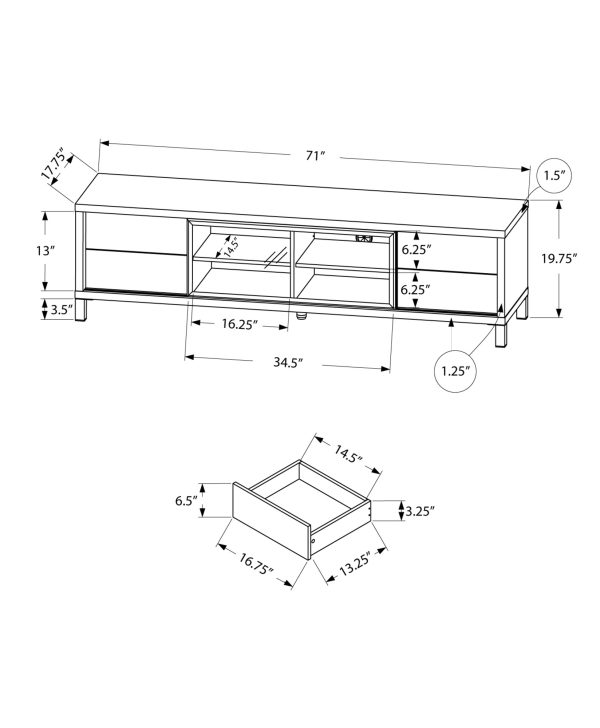17.75" x 71" x 19.75" White Clear Silver Particle Board Glass Hollow Core Tv Stand - Image 3