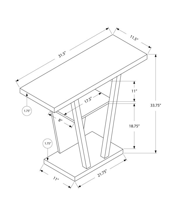 11.5" x 31.5" x 33.75" White Finish Hollow Core Accent Table - Image 3