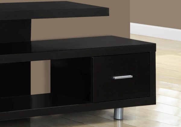 15.75" x 60" x 24" Cappuccino Silver Particle Board Hollow Core Metal TV Stand with a Drawer - Image 2