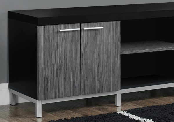 15.5" x 60" x 21.25" Black Grey Silver Particle Board Hollow Core Metal TV Stand - Image 2