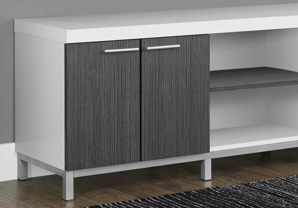 15.5" x 60" x 21.25" White Grey Silver Particle Board Hollow Core Metal TV Stand - Image 2