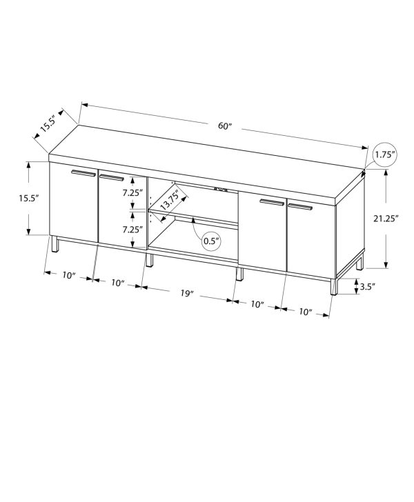 15.5" x 60" x 21.25" White Grey Silver Particle Board Hollow Core Metal TV Stand - Image 3