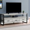 21.75" Grey Particle Board Hollow Core & Black Metal TV Stand with 3 Drawers