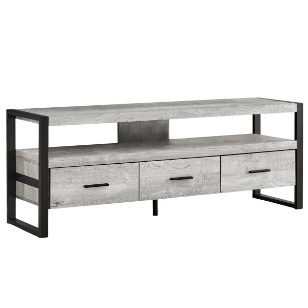 21.75" Grey Particle Board Hollow Core & Black Metal TV Stand with 3 Drawers - Image 2