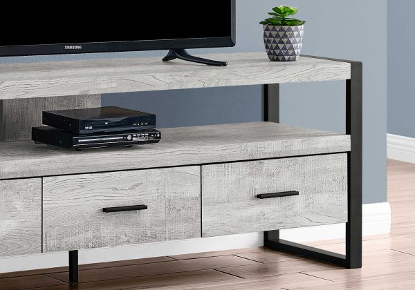 21.75" Grey Particle Board Hollow Core & Black Metal TV Stand with 3 Drawers - Image 3