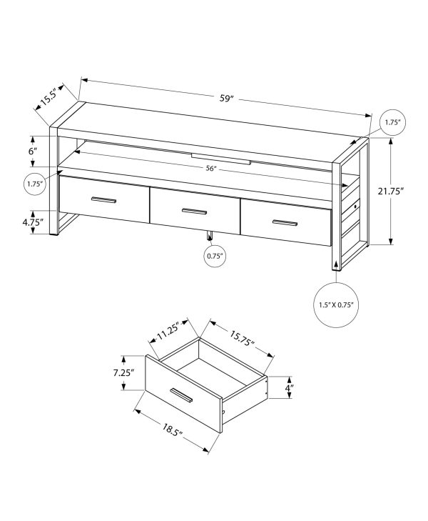 21.75" Grey Particle Board Hollow Core & Black Metal TV Stand with 3 Drawers - Image 4