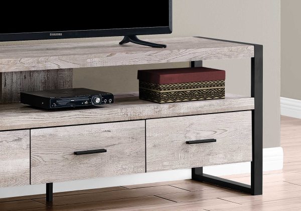 15.5" x 59" x 21.75" Taupe Black Particle Board Hollow Core Metal TV Stand with 3 Drawers - Image 2