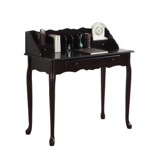 18" Dark Brown Peninsula Secretary Desk With Two Drawers