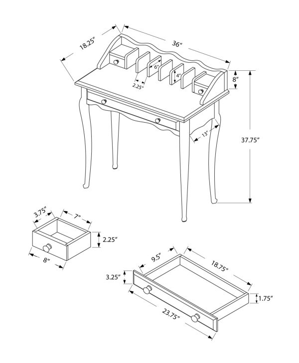 18" White Rectangular Secretary Desk With Three Drawers - Image 3