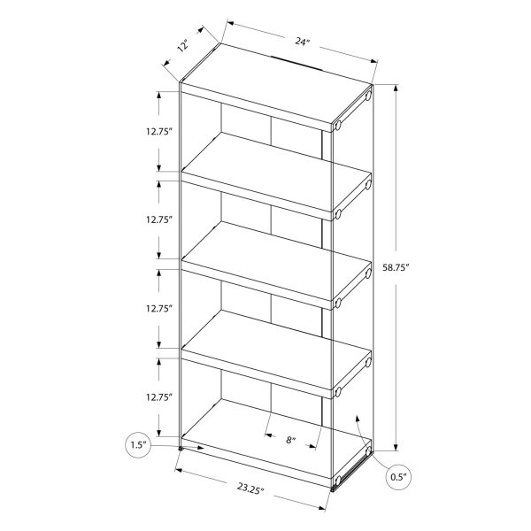 12" x 24" x 58.75" White Clear Particle Board Tempered Glass  Bookcase - Image 3