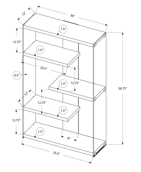 12" x 36" x 58.75" White Clear Particle Board Tempered Glass  Bookcase - Image 3