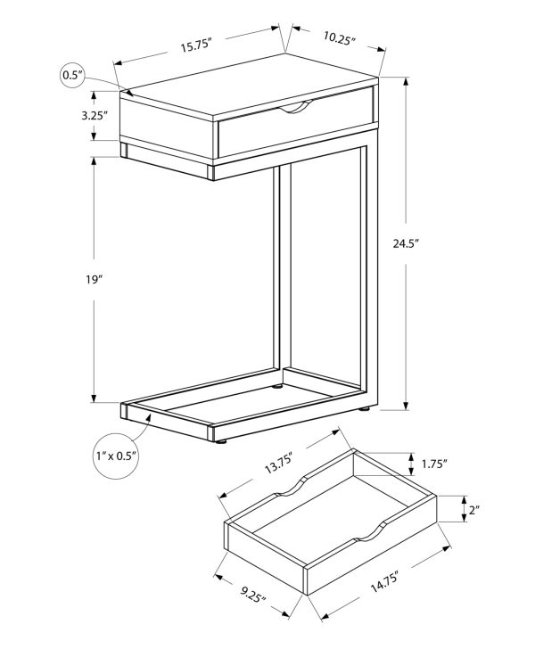 10.25" x 15.75" x 24.5" Grey Finish and Laminated Metal Accent Table - Image 3