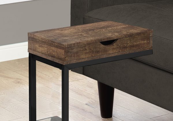 10.25" x 15.75" x 24.5" Brown Finish Drawer and Black Metal Accent Table - Image 2