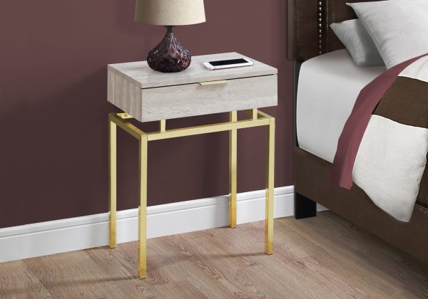 12.75" x 18.25" x 23.25" Beige Finish and Gold Metal Accent Table - Image 2