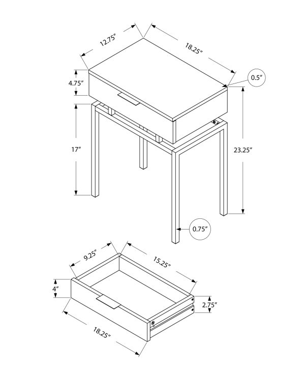 12.75" x 18.25" x 23.25" Beige Finish and Gold Metal Accent Table - Image 3