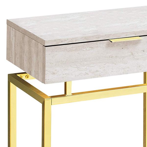 12.75" x 18.25" x 23.25" Beige Finish and Gold Metal Accent Table - Image 5