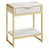 24" Beige Marble Finish and Gold Metal Accent Table - Image 2