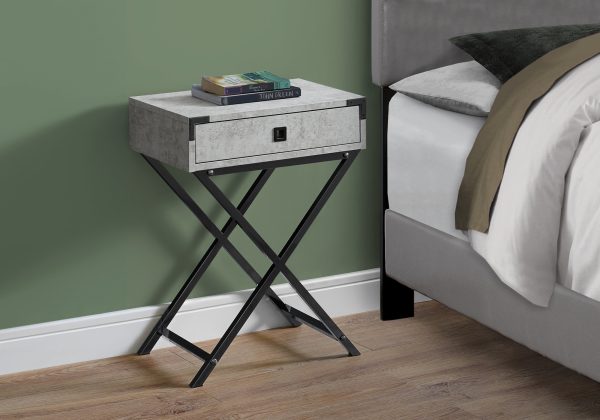 12" x 18.25" x 24" Grey Cement Finish and Black Nickel Metal Accent Table - Image 2