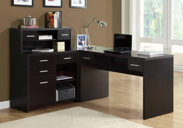 59" Brown L-Shape Computer Desk With 8 Drawers - Image 2