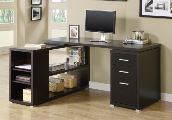 47" Brown L-Shape Computer Desk With Three Drawers - Image 2