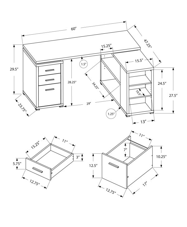 47" White L-Shape Computer Desk With Three Drawers - Image 3