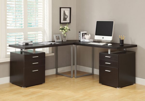 24" Brown Rectangular Computer Desk With Two Drawers - Image 3