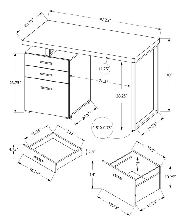 24" Brown Rectangular Computer Desk With Two Drawers - Image 4