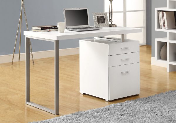 24" Silver Rectangular Computer Desk With Three Drawers - Image 3