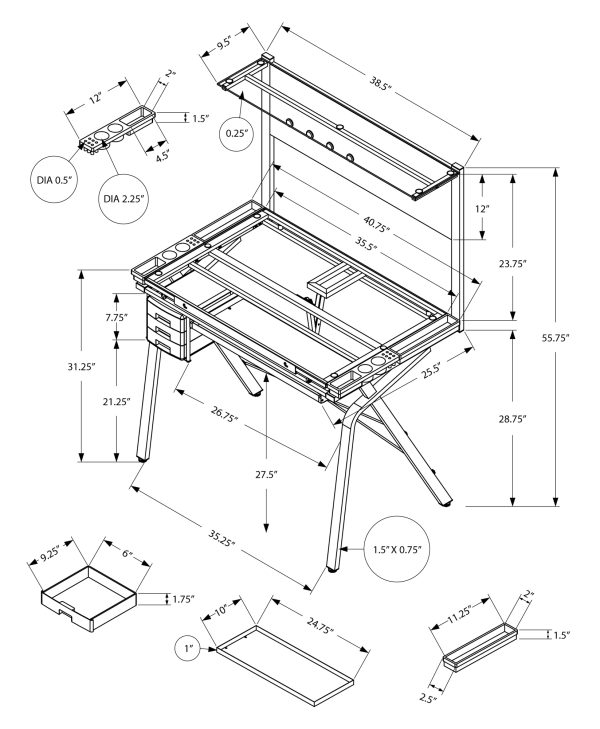 26" Adjustable Grey Rectangular Drafting Table - Image 3